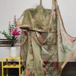 Green Crush Chiffon Saree With Beautiful Floral Digital Print