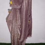 Light Chocolate Tissue Organza Saree With Mirror Work Scallop Border and Allover Mirror Work Design.