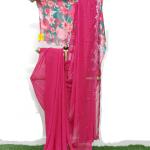 Pink Chiffon Saree With Mirror Work Scallop  Border and Allover Shimmer