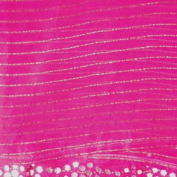 Pink Chiffon Saree With Mirror Work Scallop  Border and Allover Shimmer