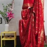 Red Dola Silk Saree With heavy Jaal Design