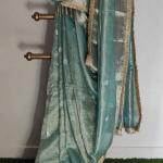 Sea Green Crush Tissue Saree with Silver and Gold Matte Buttis and Jacquard Border with Fancy Lace