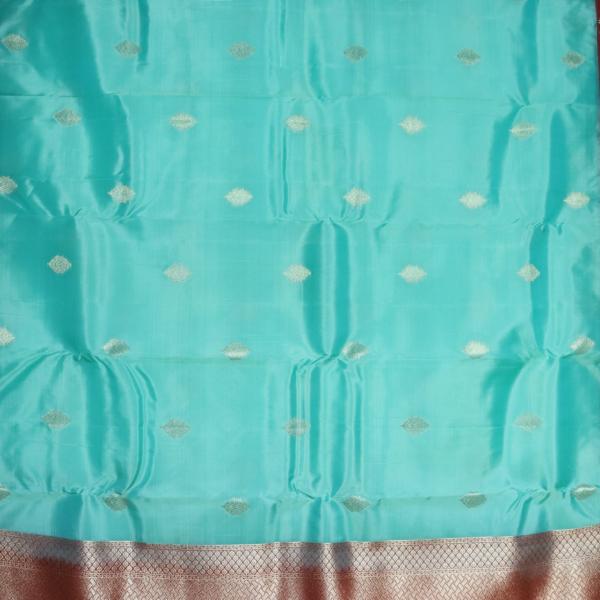 Sea Green Kanchipuram Silk Saree With Allover Zari Buttis and Zari Border