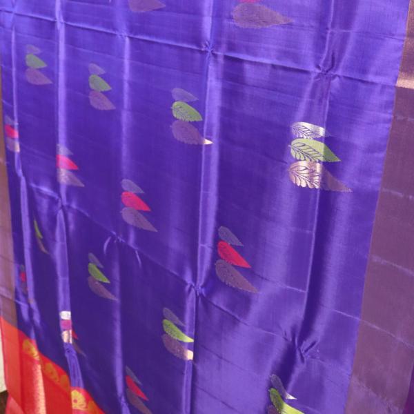 Violet Kanchipuram Silk Saree With Three Shade Leaf Buttis Allover and Plain