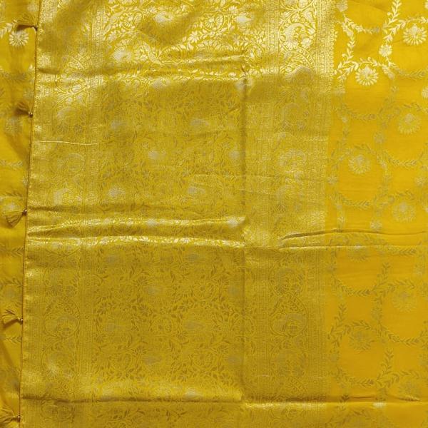 Yellow Dola Silk Saree With Heavy Jaal Design